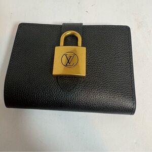 Louis Vuitton Black Leather Lock Wallet Gold LV Closure